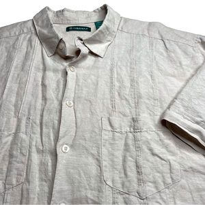 Cubavera Pintucked Linen Blend Short Sleeve Shirt Coastal Neutral Oatmeal 2LXT